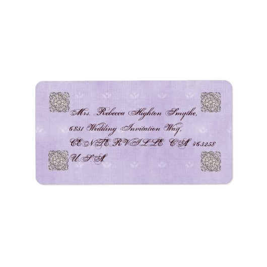 Elegant Violet Vintage Wedding Adresetiketten Etiket (Voorkant)