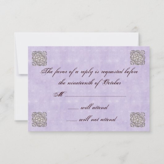 Elegant Violet Vintage Wedding RSVP Kaartje (Achterkant)