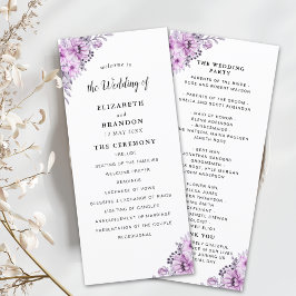 Elegant Violet Watercolor Flowers - Wedding  Programmakaart