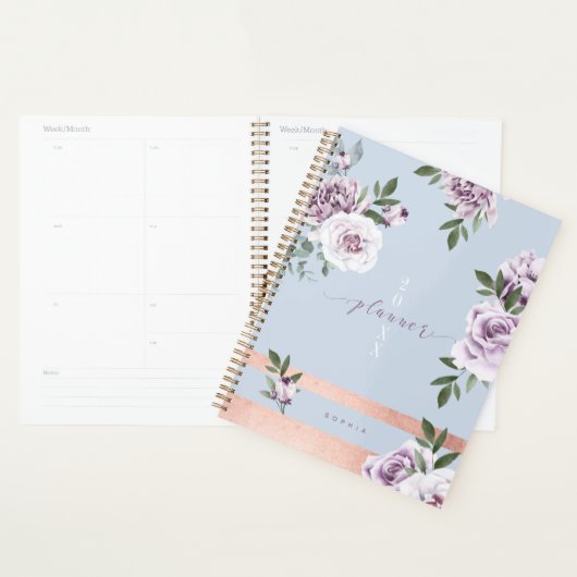 Elegant Violet Waterverf Florals Roos Gold Stripe Planner (Display)