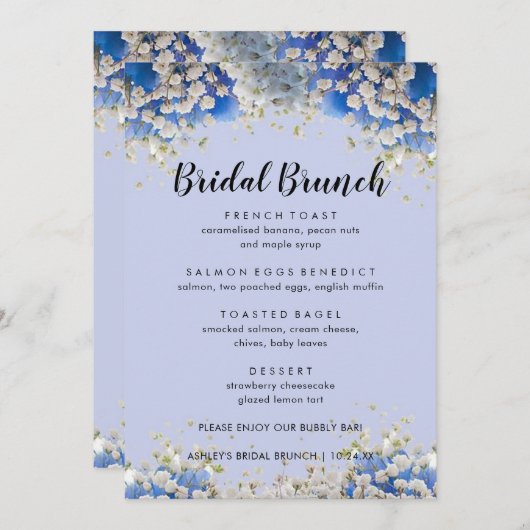 Elegant Violets Paars Floral Bridal Brunch Menu (Voorkant / Achterkant)