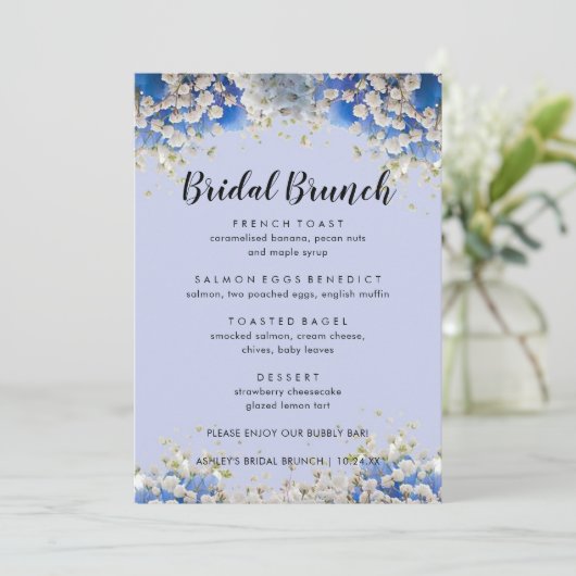 Elegant Violets Paars Floral Bridal Brunch Menu (Staand voorkant)