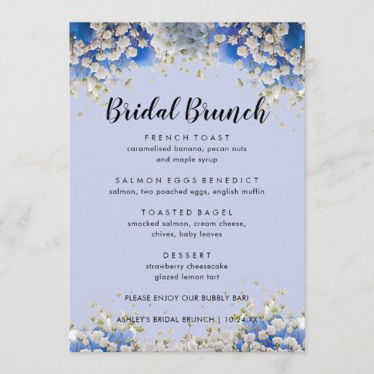 Elegant Violets Paars Floral Bridal Brunch Menu (Voorkant)