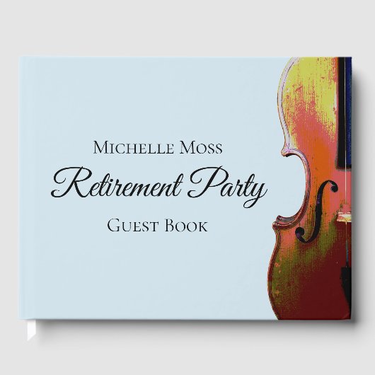 Elegant Violin Blue en Black Retirement Party Gastenboek (Voorkant)