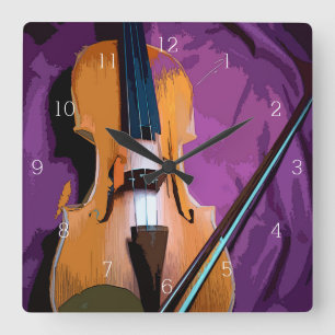 Elegant Violin on Purple Silk, Square Clock Vierkante Klok