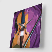 Elegant Violin on Purple Silk, Square Clock Vierkante Klok (Hoek)