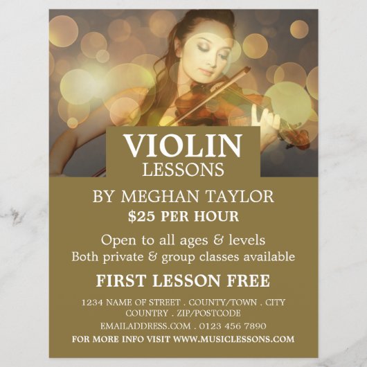 Elegant Violinist, Violin Lessons Adverteren Flyer (Voorkant)