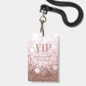 Elegant VIP Access Event Roos Pink Glitter Badge (Voorzijde met lanyard)