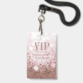 Elegant VIP Access Event Roos Pink Glitter Badge (Achterkant met lanyard)
