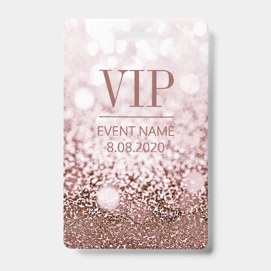 Elegant VIP Access Event Roos Pink Glitter Badge (Voorzijde)