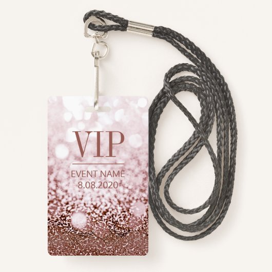 Elegant VIP Access Event Roos Pink Glitter Badge (Voorkant met draagriem)