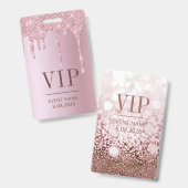 Elegant VIP Access Event Roos Roze Glitter Drivers Badge (Voor- en achterkant)
