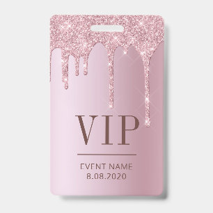 Elegant VIP Access Event Roos Roze Glitter Drivers Badge