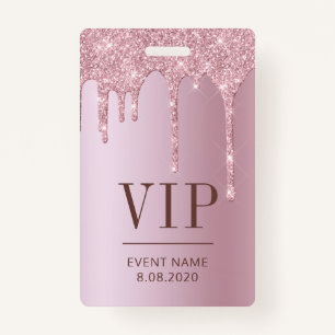 Elegant VIP Access Event Roos Roze Glitter Drivers Badge