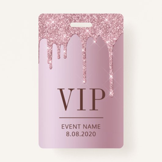 Elegant VIP Access Event Roos Roze Glitter Drivers Badge (Voorkant)