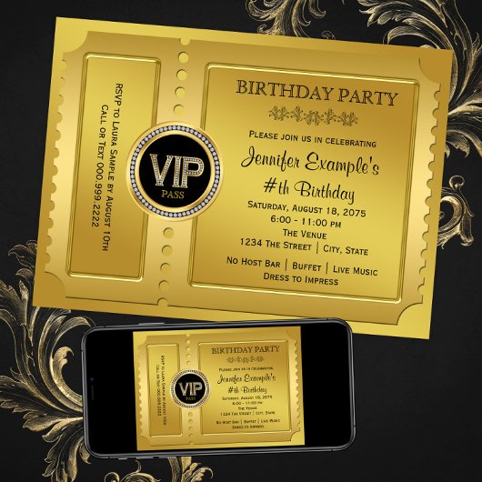 Elegant VIP Golden Ticket Verjaardagsfeest Kaart