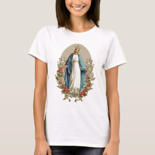 Elegant Virgin Mary Floral Rozen katholiek T-shirt