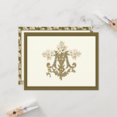 Elegant Virgin Mary Gold Marian Cross Lilies Kaart (Voorkant / Achterkant in situ)