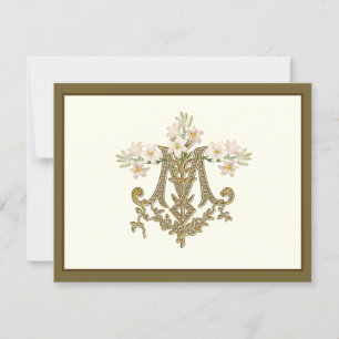 Elegant Virgin Mary Gold Marian Cross Lilies Kaart