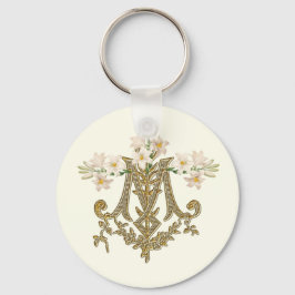 Elegant Virgin Mary Gold Marian Cross Lilies Kaart Sleutelhanger