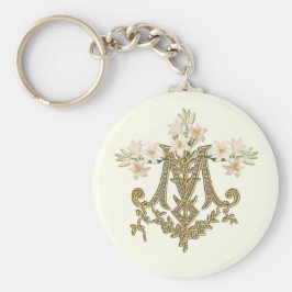 Elegant Virgin Mary Gold Marian Cross Lilies Kaart Sleutelhanger