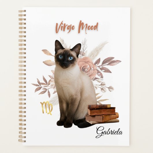 Elegant Virgo Zodiac Cat Planner Notebook (Voorkant)