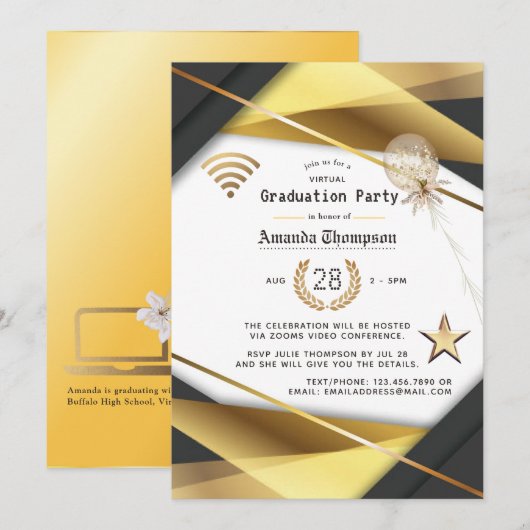 Elegant Virtueel Afstudeerfeest Certificaat Kaart (Voorkant / Achterkant)