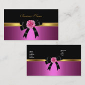 Elegant Visitekaartje Roze Rose Zwart Gouden Boog (Voorkant / Achterkant)