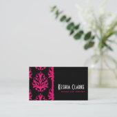 Elegant Visitekaartjes Roze Damask (Staand voorkant)