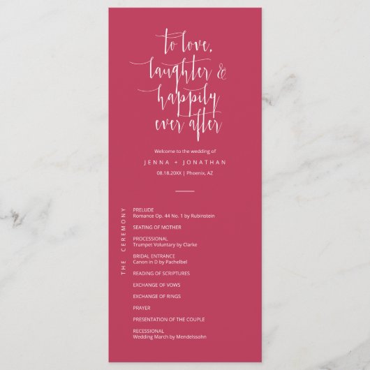 Elegant Viva Magenta Minimale QR Code Weddenschap  Programmakaart (Voorkant)