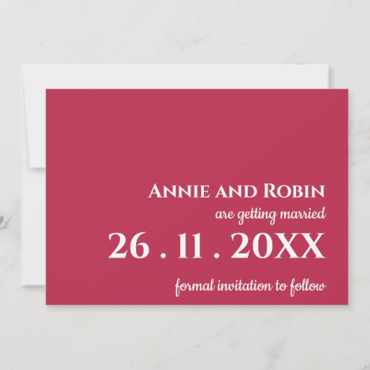 Elegant Viva Magenta Simple Minimalist Weddenschap Save The Date (Achterkant)