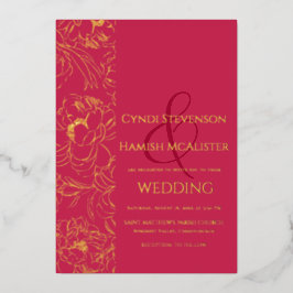 Elegant Viva Magenta Wedding Gold Foil Uitnodiging