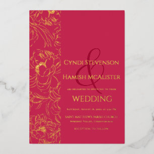 Elegant Viva Magenta Wedding Gold Foil Uitnodiging