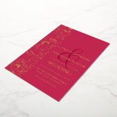 Elegant Viva Magenta Wedding Gold Foil Uitnodiging (Gedraaid)