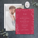 Elegant Vivid Magenta Leaf Photo Monogram Weddensc Kaart<br><div class="desc">Zeg 'ik doe' tegen je perfecte huwelijksuitnodiging. Introductie van de elegante Vivid Magenta minimale bladfoto-monogram bruiloft Uitnodiging-online exclusief en één van onze meest waardevolle design. Deze moderne manier om klassieke elegantie aan te nemen is zeker om een verklaring af te leggen die je gasten niet snel zullen vergeten. De uitnodiging...</div>