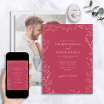 Elegant Vivid Magenta Minimal Leaf Photo Wedding Kaart<br><div class="desc">Het is tijd om je speciale dag te plannen, en we hebben alleen de trouwuitnodiging voor je. Onze Elegant Moderne Magenta Minimal Leaf Photo Wedding Invitation is perfect voor koppels die een moderne, maar tijdloze blik willen. Het delicate leaf-lijnkunstmotief lijst de uitnodiging prachtig, terwijl de hand-breedgetrouwe kalligrafie een aanraking van...</div>