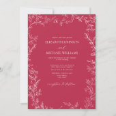 Elegant Vivid Magenta Minimal Leaf Photo Wedding Kaart (Voorkant)