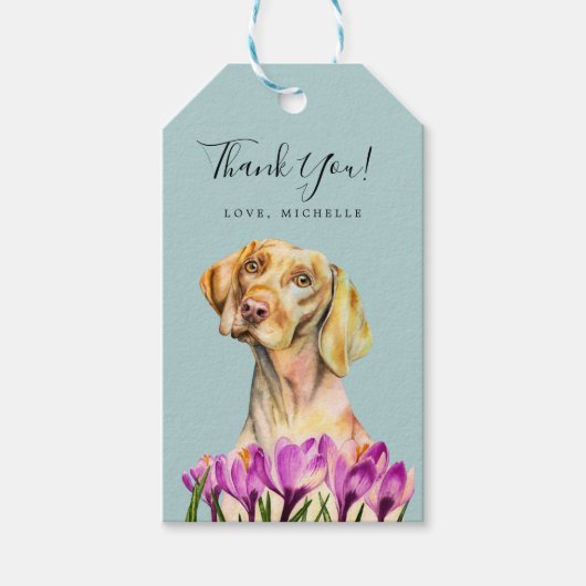 Elegant Vizsla Dog Waterverf Dank u Cadeaulabel (Voorkant)