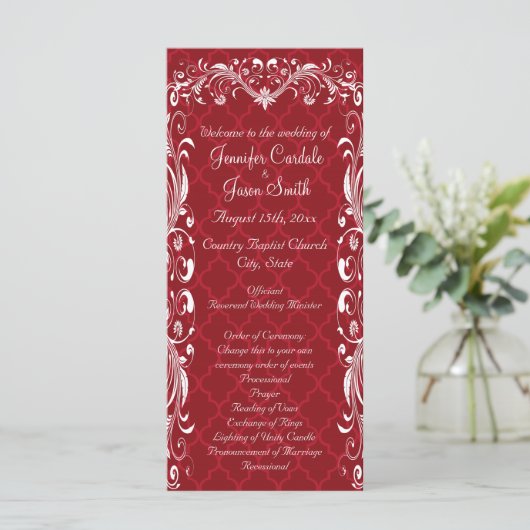 Elegant  Vlaamse Rood Wedding Programma's (Staand voorkant)