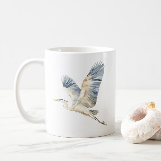 Elegant Vliegende Blauwe Herons Wit Koffiemok (Met donut)