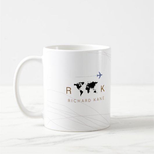 elegant vliegtuig + plattegrond monogrammen op wit koffiemok (Links)