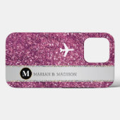 Elegant Vliegtuig Roze Zilver Glitter monogram Case-Mate iPhone Case (Achterkant (horizontaal))
