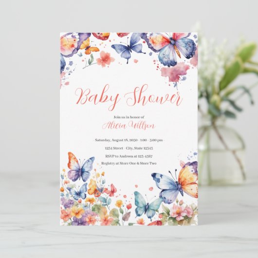 Elegant vlinder Baby shower Kaart (Staand voorkant)