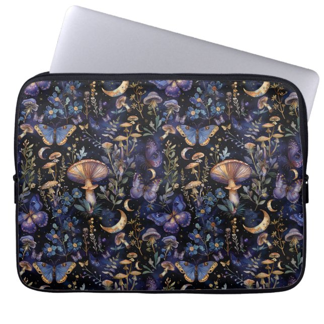 Elegant Vlinder Bloemige Manen Patroon Laptop Sleeve (Voorkant)