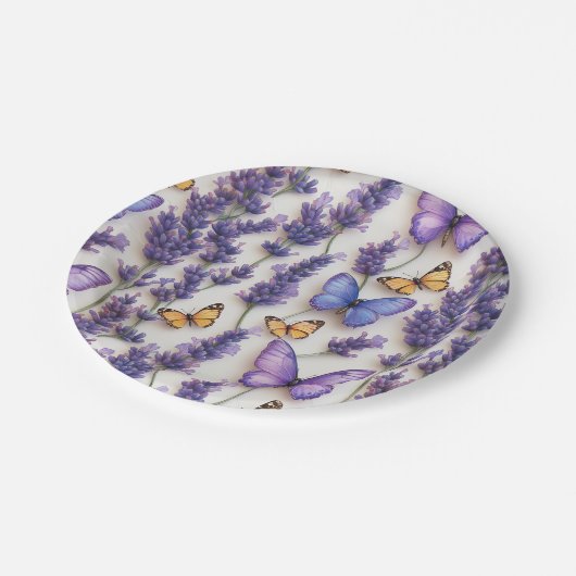 Elegant vlinder- en lavendelontwerp papieren bordje (Gekanteld)