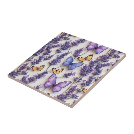 Elegant vlinder- en lavendelontwerp tegeltje (Zijkant)