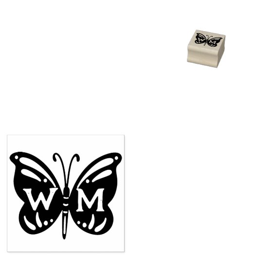 Elegant Vlinder Monogram, Bruiloft Rubberstempel (Gestempeld)