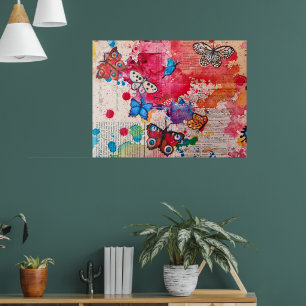 Elegant Vlinder Schilderij Waterverf  Boek Poster