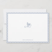 Elegant vlindermonogram Dusty Blue Gingham Notitiekaartje (Achterkant)
