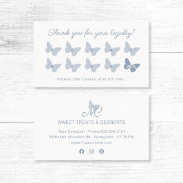 Elegant vlindermonogram Dusty Blue Reward Klantenkaartje